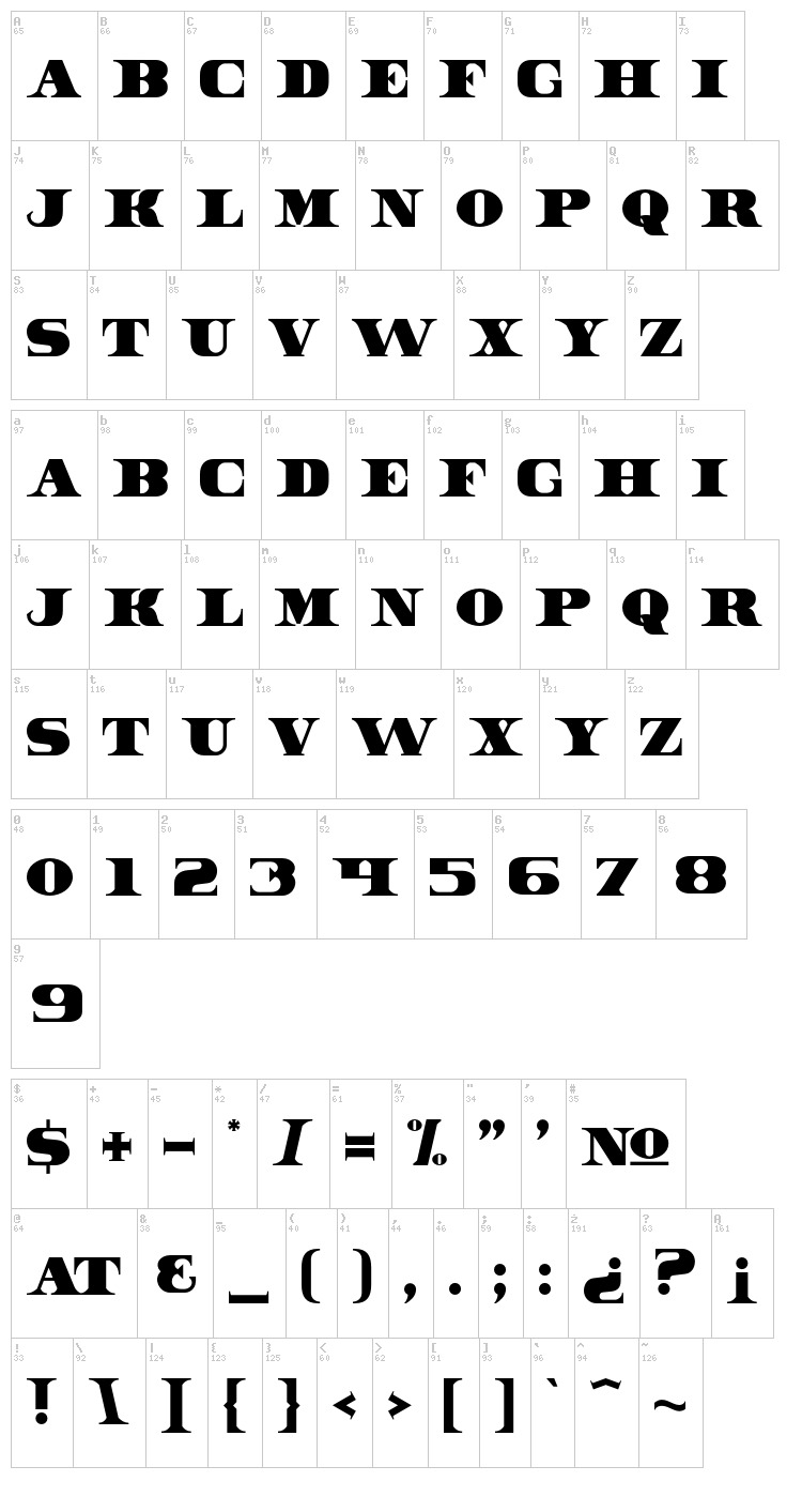 Dollar Bill font map